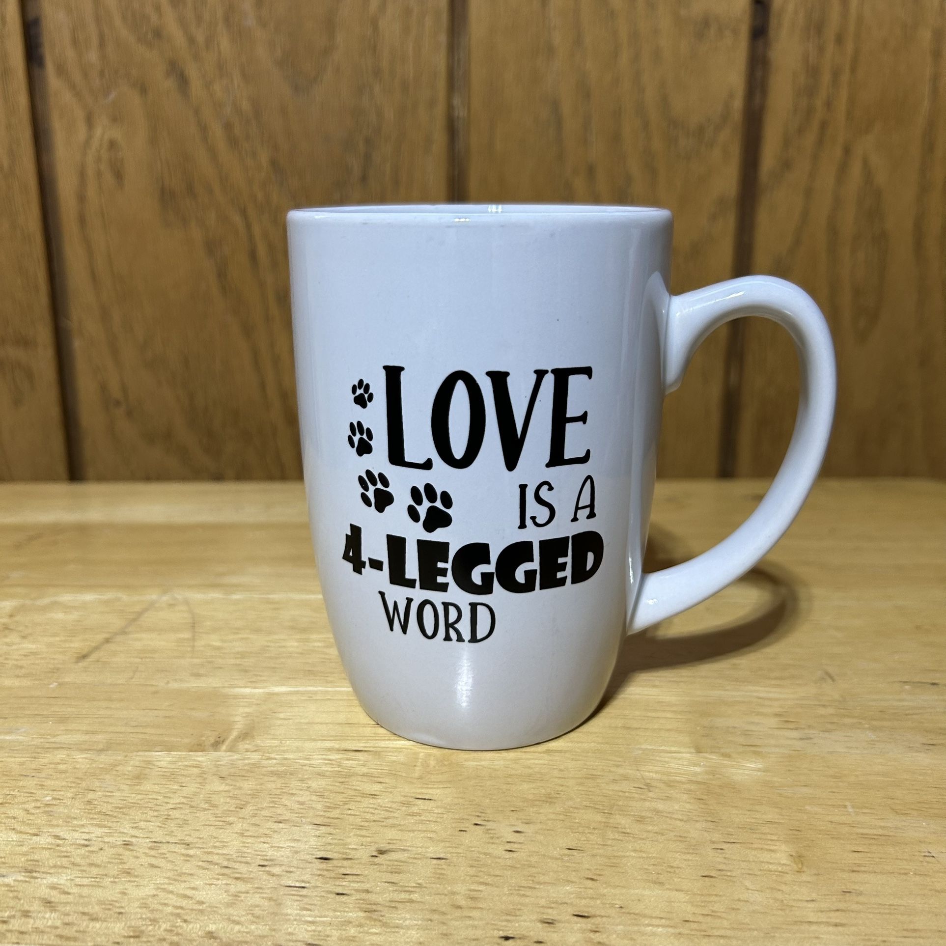 Love is a 4 Legged Word Mug Cup Pets Dog Cat Puppy White Black Pawprint 16oz
