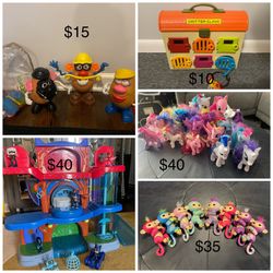 Girls toys Barbie camper lot, trolls, potato head, little pony, Shimmer and Shine, PJ mask, Disney