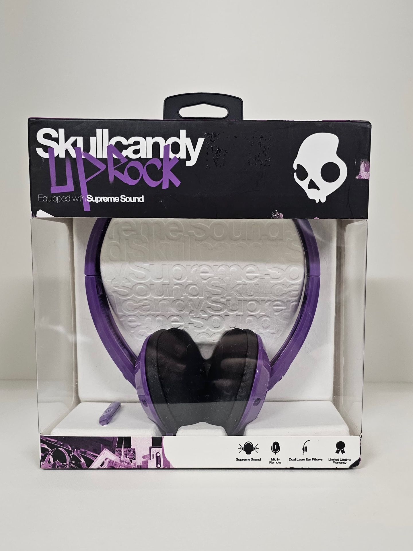 Lot of 4 Brand New Skullcandy Supreme Sound Uprock Mic Headphones in Purple