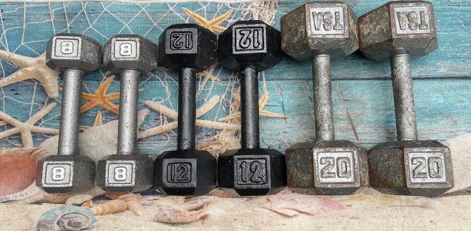 SET OF STEEL DUMBBELLS (PAIRS OF) : 8s 12s 20s