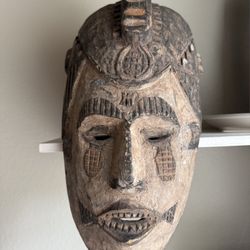 Vintage Hand-Carved Tribal Wooden Mask 