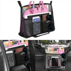 Car Net Pocket Handbag Holder, Car Organizer Back Seat, Upgrade Handbag Purse Holder For Car, Large Capacity Car Net Bag Barrier of Back Seat Dog Kids