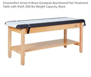 Vivacomfort Aristo H-Brace European Beechwood Flat Treatment Table with Shelf, 500 lbs Weight Capacity, Black