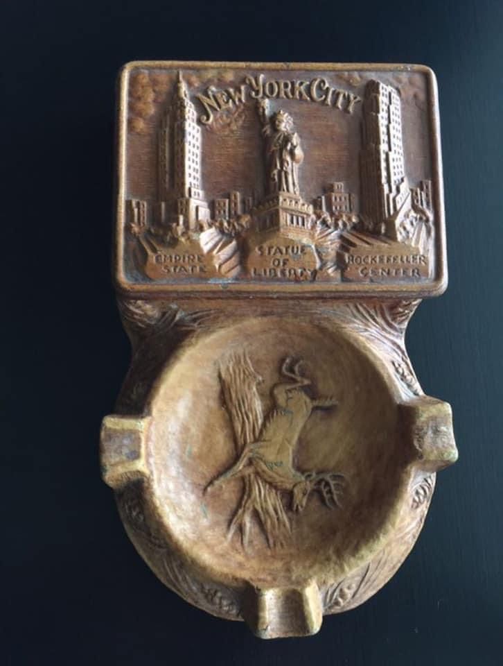 Antique Souvenir of New York City/Statue of Liberty/Deer/Cigarette Holder and Ashtray