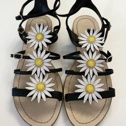 Kate Spade COLLIN Daisy SUNFLOWER Leather T-STRAP Sandals - Women’s Size 8