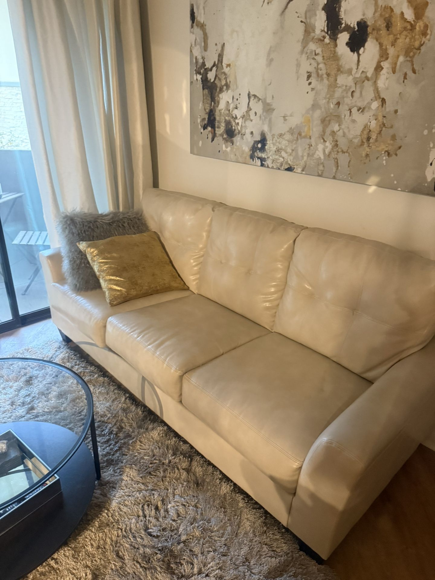 Cream Faux Leather Couch