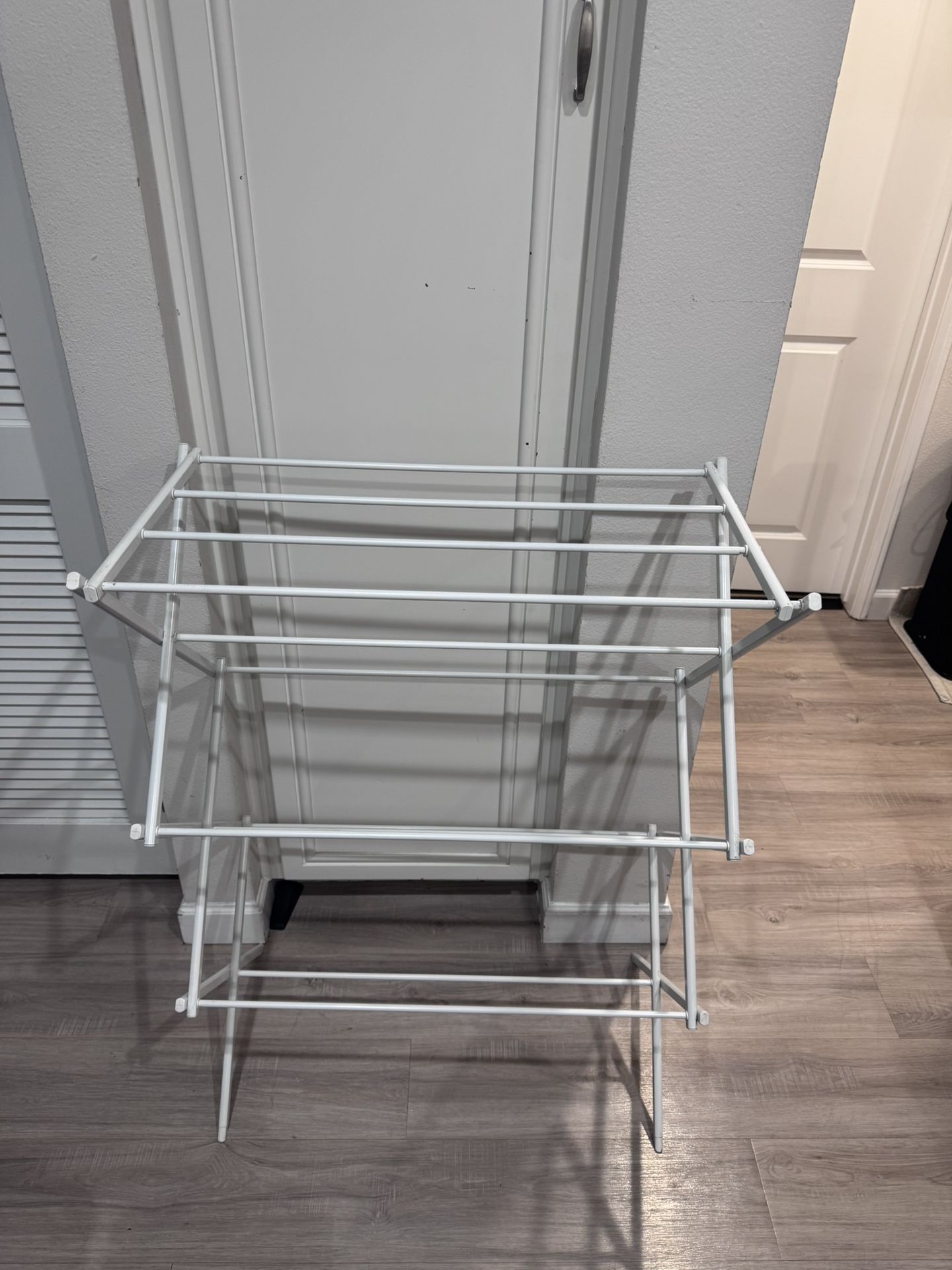 Foldable Clothes Drying Rack – White Metal, Collapsible Laundry Stand