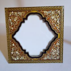 Moroccan Style Enamel Painted Solid Gold Tone Bling Photo Frame 4"x 4"
