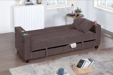 Brand New Brown Super Plush Adjustable Sofa Storage Sleeper
