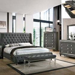 NEW BEAUTIFUL Bedroom Set BED, DRESSER, MIRROR, NIGHT STAND King/Queen $1 DOWN