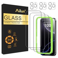 Ailun 3 Pack Screen Protector for iPhone 16 Pro [6.3 inch] + 3 Pack Camera Lens Protector 