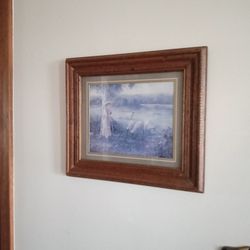 Vintage Bettie Zelder Print ' Thru God's Grace ' Girl Watching Over Sheep/15.5x13.5 Inches With Frame             l