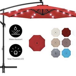 10ft Solar LED Offset Hanging Outdoor Patio Umbrella w/Easy Tilt Adjustment for garden/deck/pool/patio