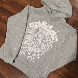 Grey and White Sp5der Hoodie