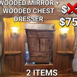 Wooded Chest Dresser + Mirror Dresser Topper