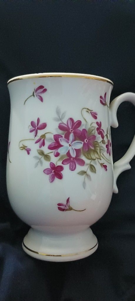 Mug Fine China "Sweet Violets" Cup Purple Flowers Japan 1970 Vtg Collectible