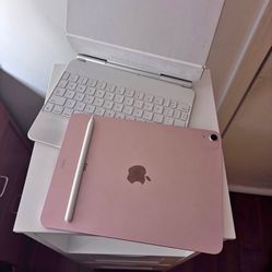 pink ipad air with magic keyboard and pencil 