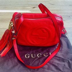GUCCI Soho Disco Crossbody Bag Leather Small Red