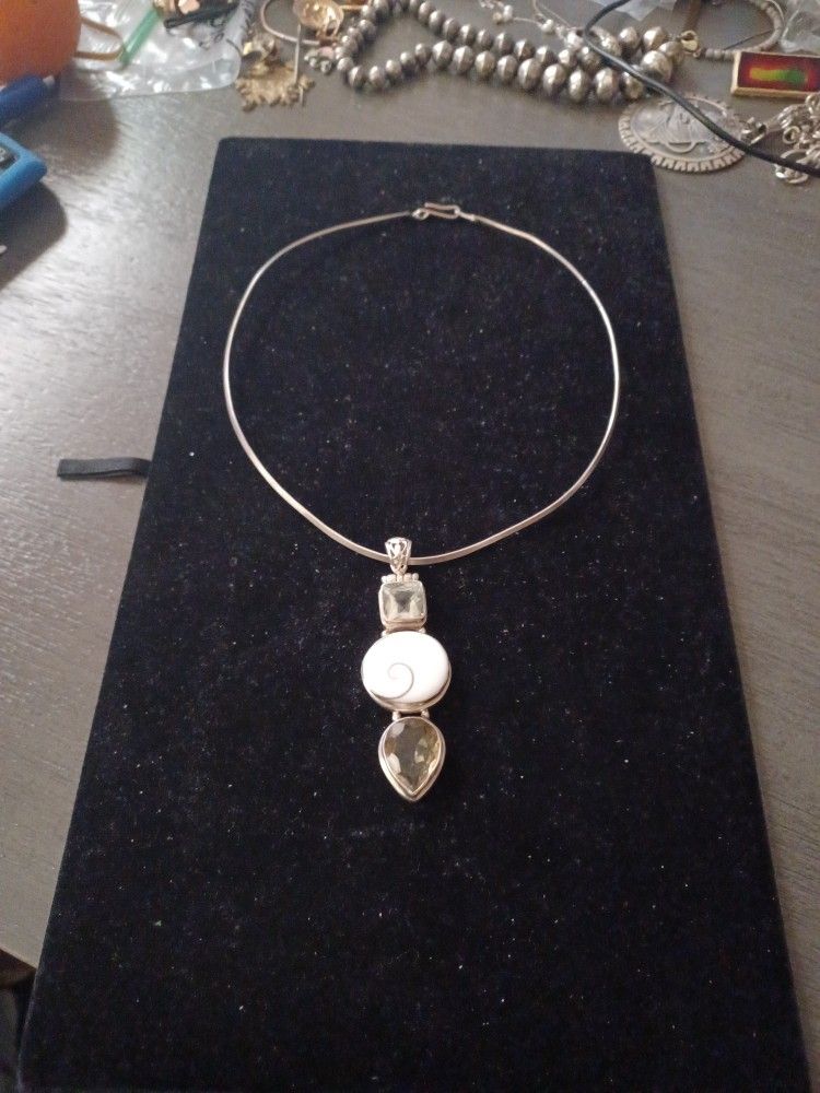Sterling Silver Necklace with Sterling Silver Charm with Citrine, Peridot and Shiva Shell