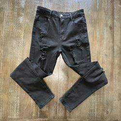 SHEIN Black Skinny Jeans Size Small High Waisted Ripped 90s Destroyed Distressed