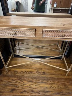 Table metal and wood mesita de entrada con 2 gavetas