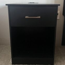 Wooden Nightstand Black With USB Charging And 120v Outlets