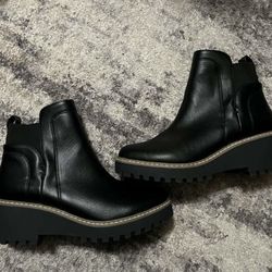 DV Dolce Vita Rielle black faux leather Chelsea boots with a lug sole and wedge heel