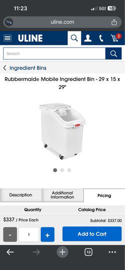 Rubbermaid® Mobile Ingredient Bin - 29 x 15 x 29"