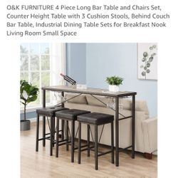 Long Bar Table And 3 Stools Counter Height 