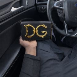 Dolce&Gabbana Black Shoulder Bag Gold DG Logo Chain Strap Designer Women