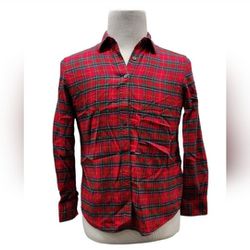 Lands End Size 8P Red Plaid Flannel Button Down Shirt