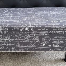 Storage Ottoman Bench – Gray Script Fabric – Nailhead Trim – 32” – Like New