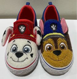 New Paw Patrol fuzzy plush Chase and Marshall toddler boy size 9 slip on sneakers shoes