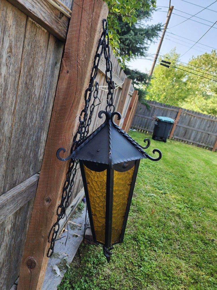 Wrought Iron Spanish Stain Glass Ceiling Lanturn.