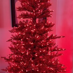 7.5ft Brand New Red Tinsel Prelit Christmas Tree