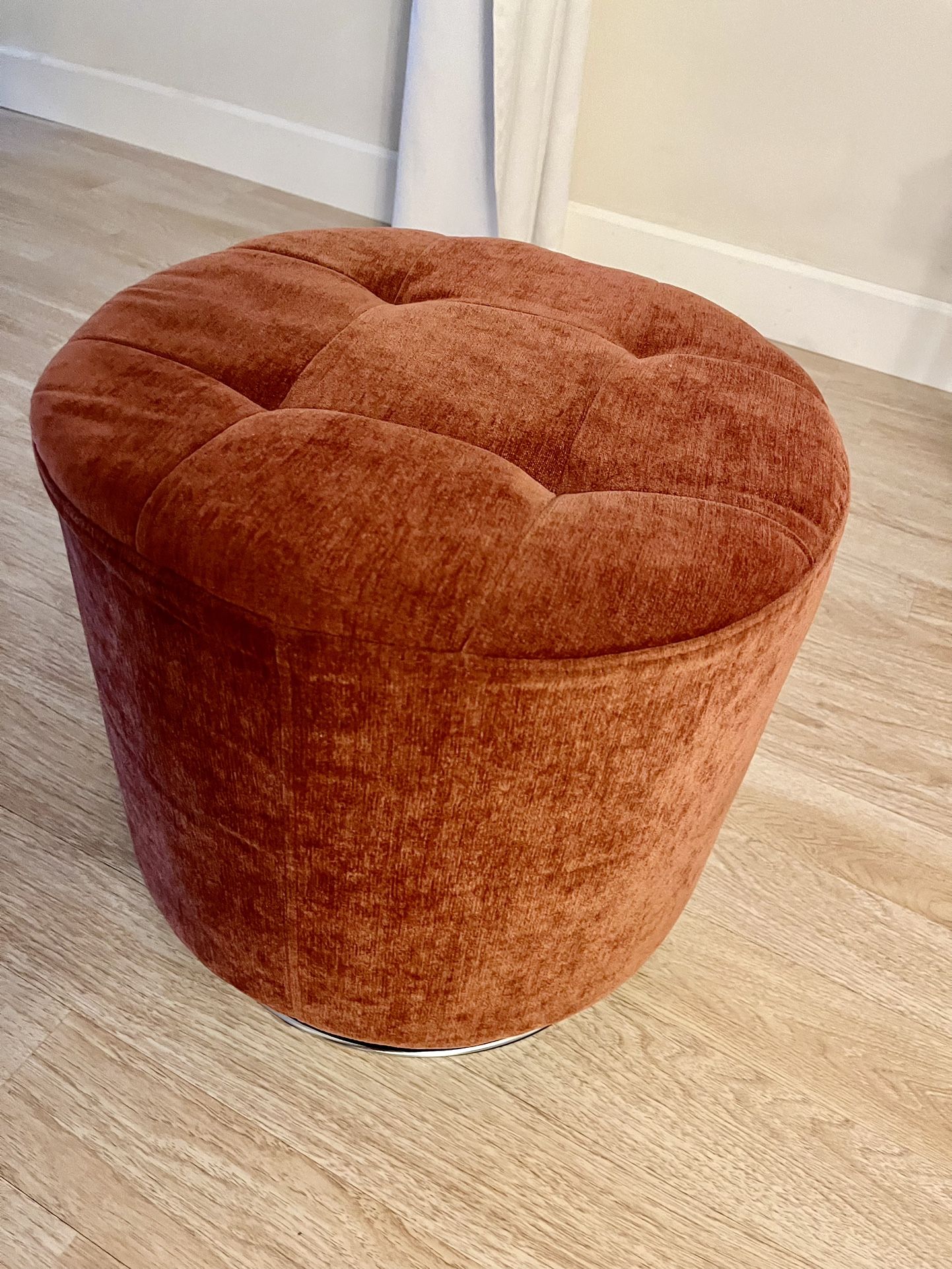 Tufted Velvet Ottoman in Rich Brick Orange Color 