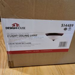 Design House 13.25" Traditional Oil Rubbed Bronze Flush Mount Ceiling 2- Light with Alabaster Glass
