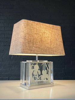 Vintage Etched Glass & Lucite Table Lamp by Fredrick Ramond, c.1980’s - Delivery Available