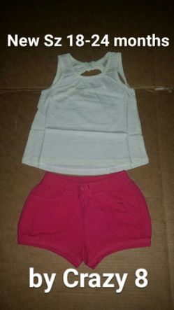 New Sz 18-24 months Girls 2 pc summer outfit by Crazy 8 nwt white tank top & pink shorts
