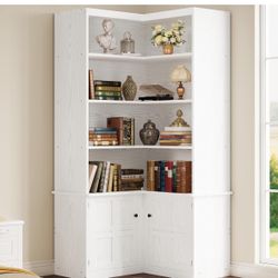 IRONCK Corner Bookshelf with Doors, 6 Tier Bookcase with Storage, Corner Shelf with Cabinet, Large Tall Bookshelf for Living Room, Home Office, Bedroo