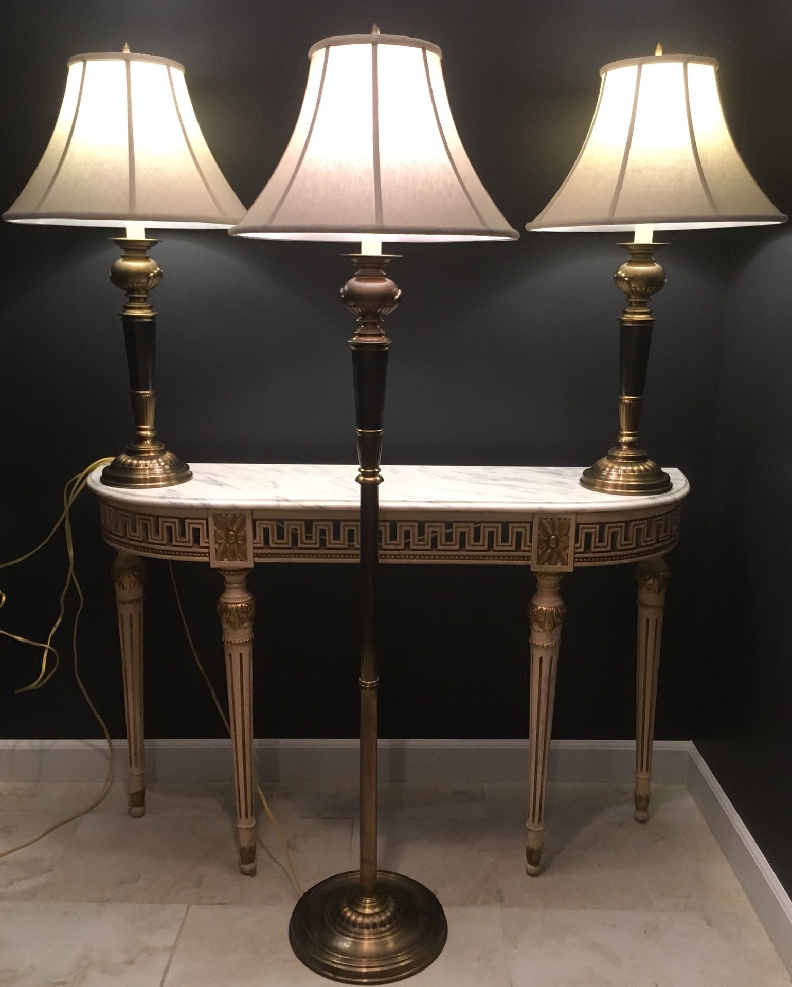 3 VINTAGE STUDIO BILL BLASS SOLID BRASS LAMPS 2 TABLE 1 FLOOR VERY HEAVY EXCELLENT CONDITION