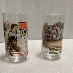 STAR WARS Princess Leia + Han Solo Glasses ROTJ Vintage 1983 Coca Cola Burger King New 2ea