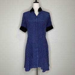 Olivaceous 100% Silk Blue Button Down Short Sleeves Dress
