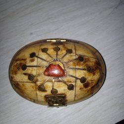 Antique / Vintage BONE Oval Trinket / Snuff Box w/ Brass Inl...