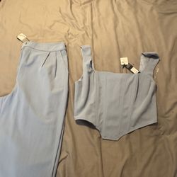 Blue Set Top Corset With Zipper On Back / Pant 