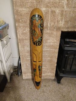 Beautiful tall tribal mask with koi fish design