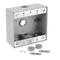 2-Gang Metallic Weatherproof Box with (3) 1/2 in. Holes, Gray
