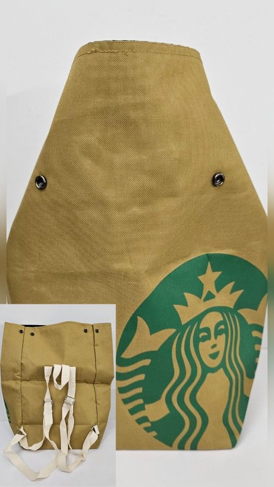 Starbucks Backpack, Multifunction Canvas Bag 17"x15", Brown/Green, New, No Tag