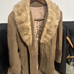 Vintage Leathercraft , Leather Suede and Fur Trim Coat , Made in NewYork 
