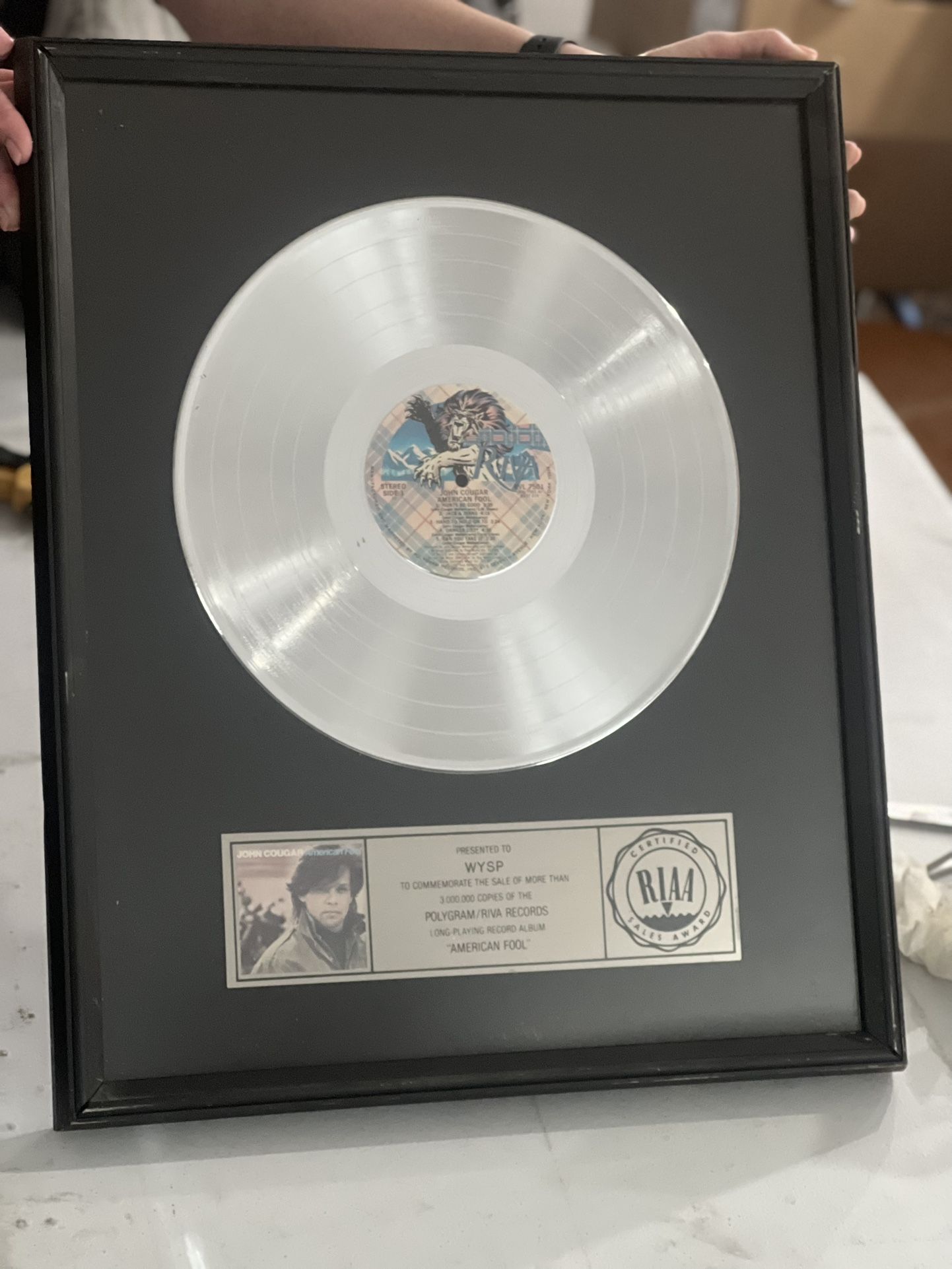 John Cougar Meloncamp Platinum Record RAII Award